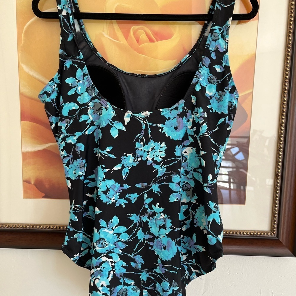 Swimsuits For All Black and Blue Floral One Piece and Sarong - Picture 6 of 10